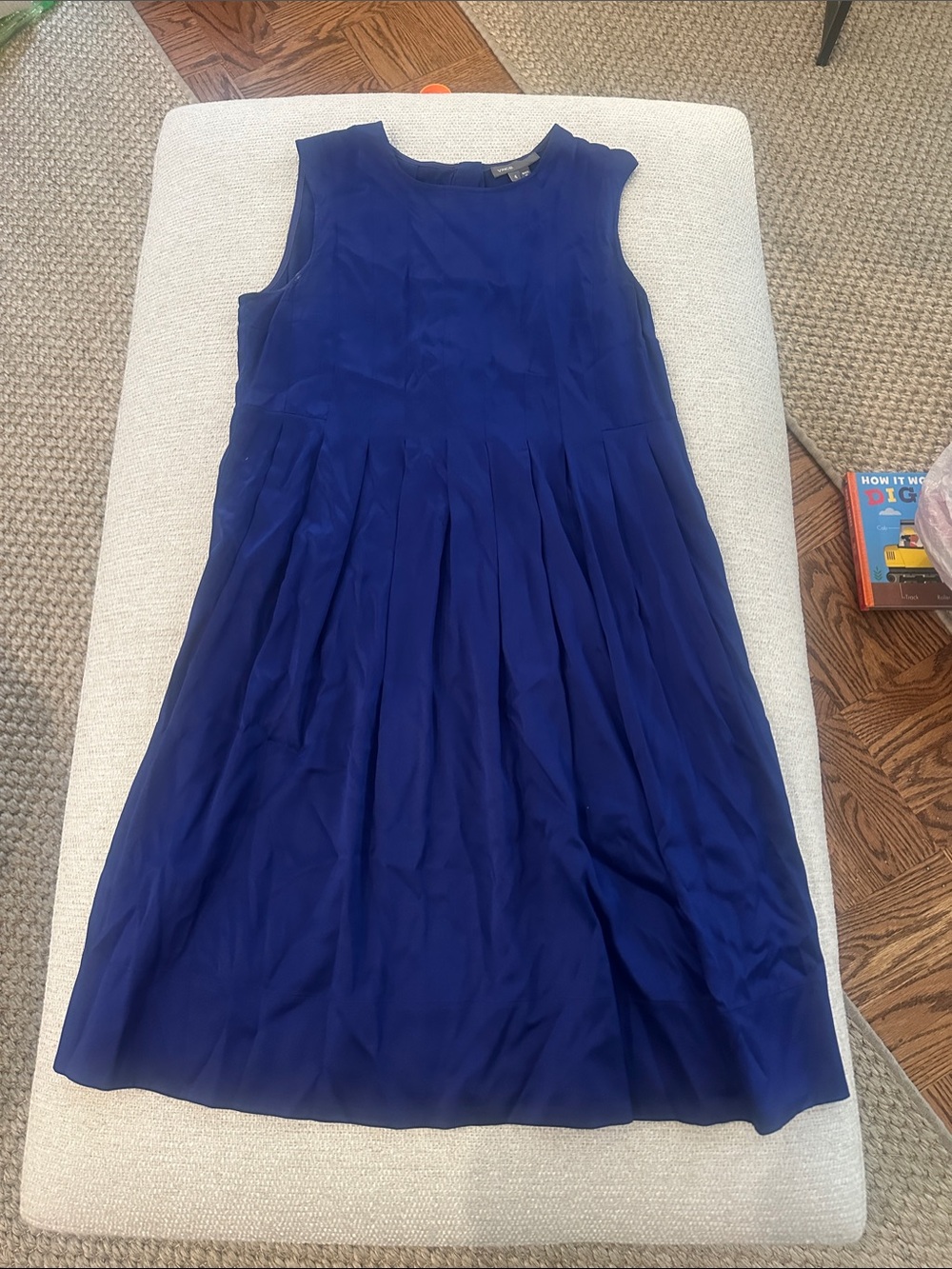 Vince Sleeveless Royal Blue Pleated Silk Dress